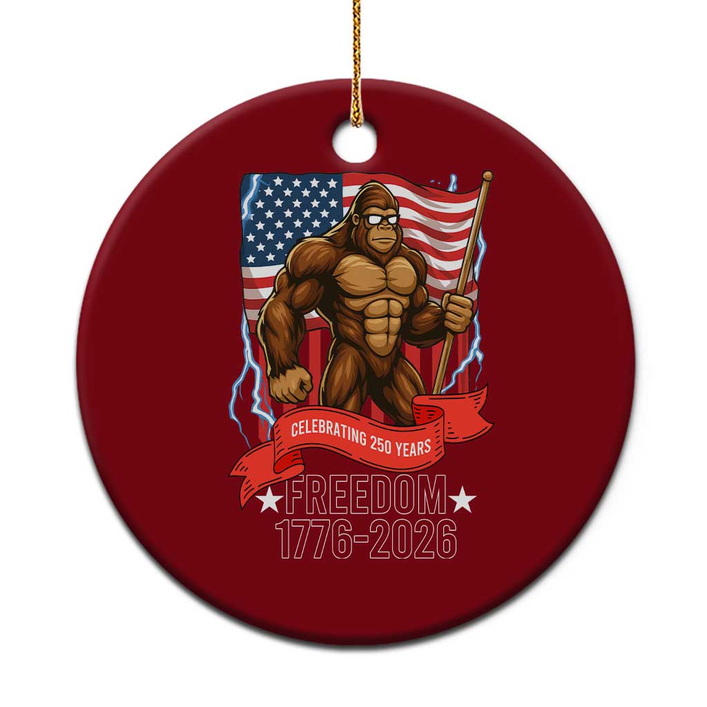 Patriotic Bigfoot US 250th Anniversary Ceramic Ornament Sasquatch Celebrating 250 Years of Freedom 1776 to 2026 - Wonder Print Shop