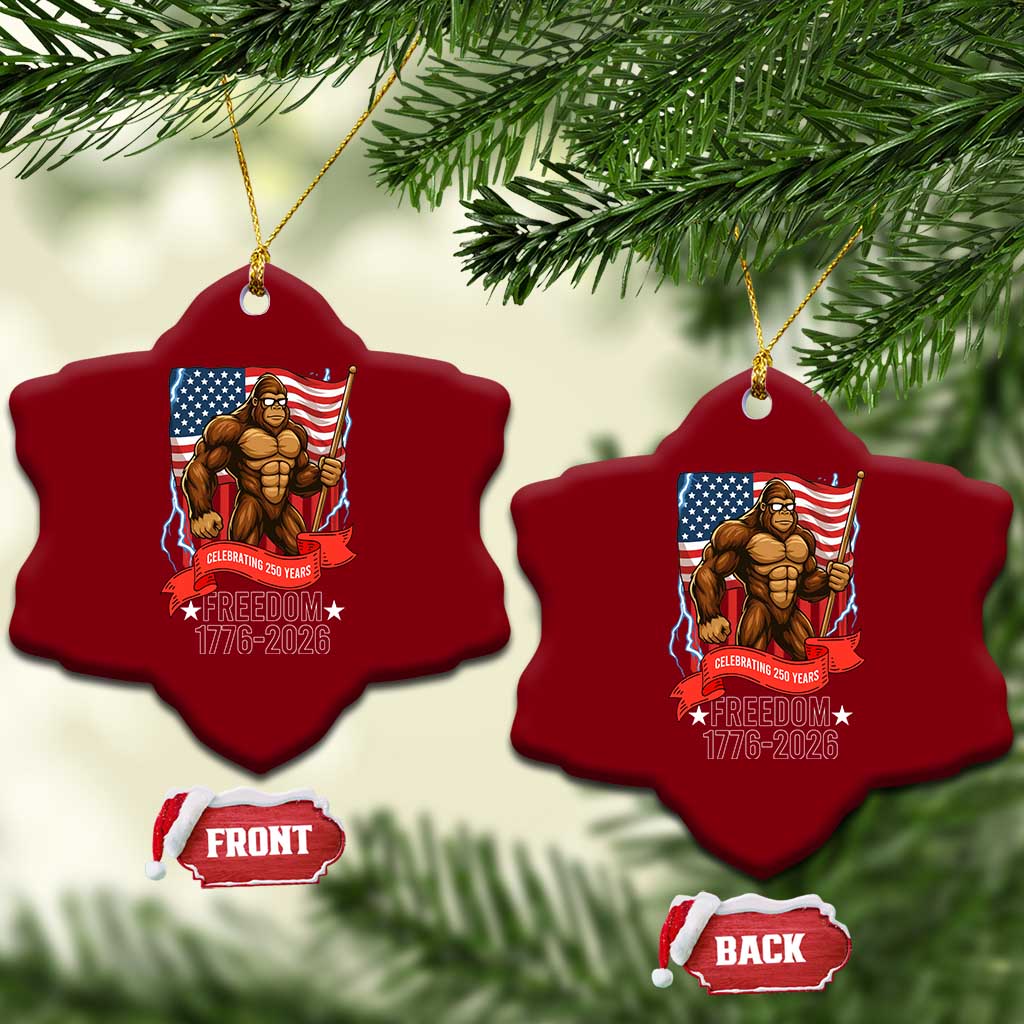 Patriotic Bigfoot US 250th Anniversary Ceramic Ornament Sasquatch Celebrating 250 Years of Freedom 1776 to 2026 - Wonder Print Shop