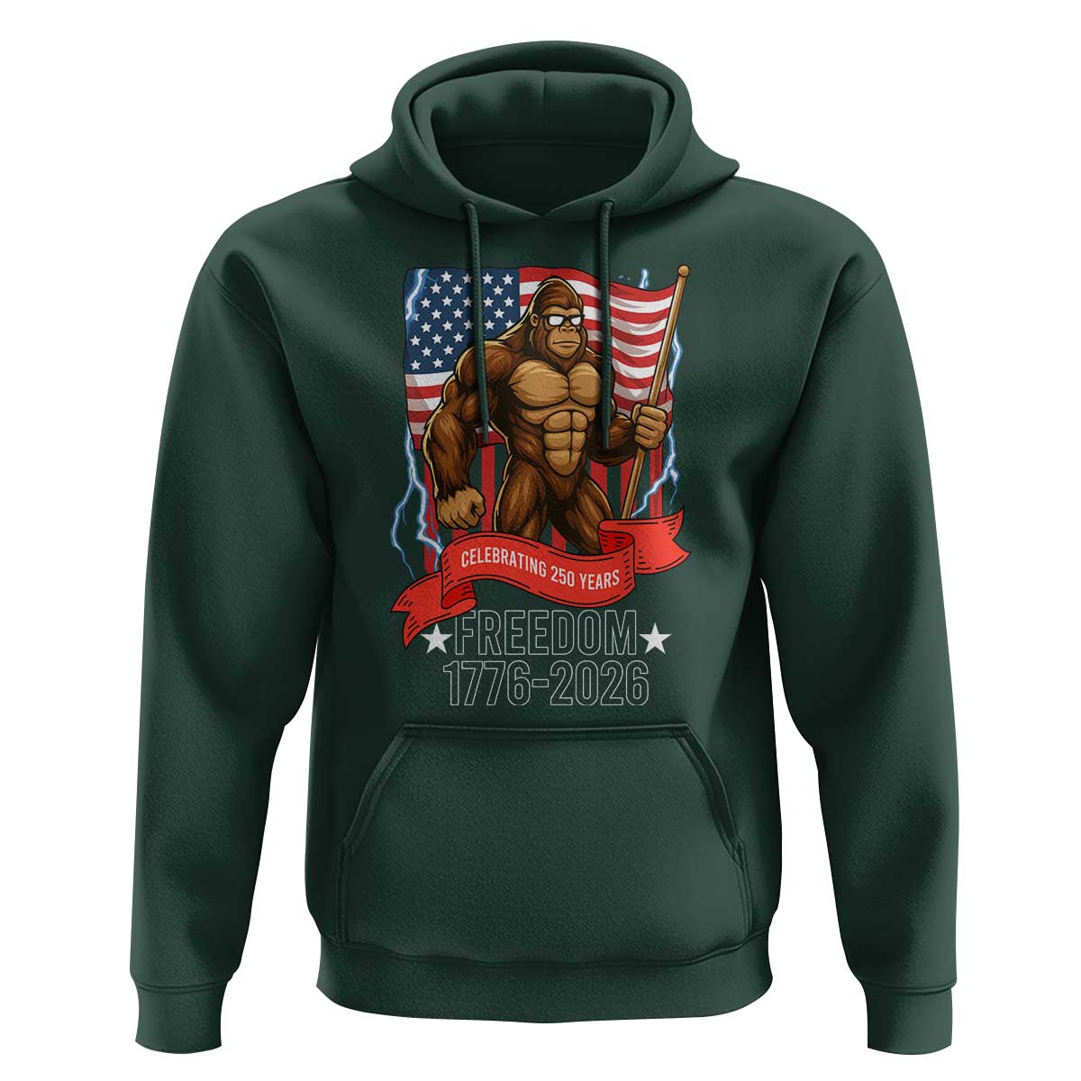 Patriotic Bigfoot US 250th Anniversary Hoodie Sasquatch Celebrating 250 Years of Freedom 1776 to 2026 - Wonder Print Shop