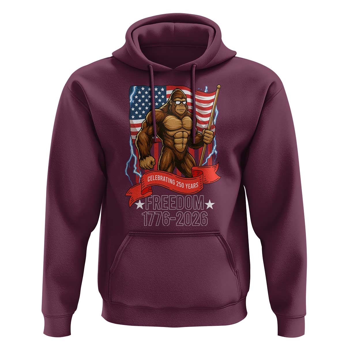 Patriotic Bigfoot US 250th Anniversary Hoodie Sasquatch Celebrating 250 Years of Freedom 1776 to 2026 - Wonder Print Shop