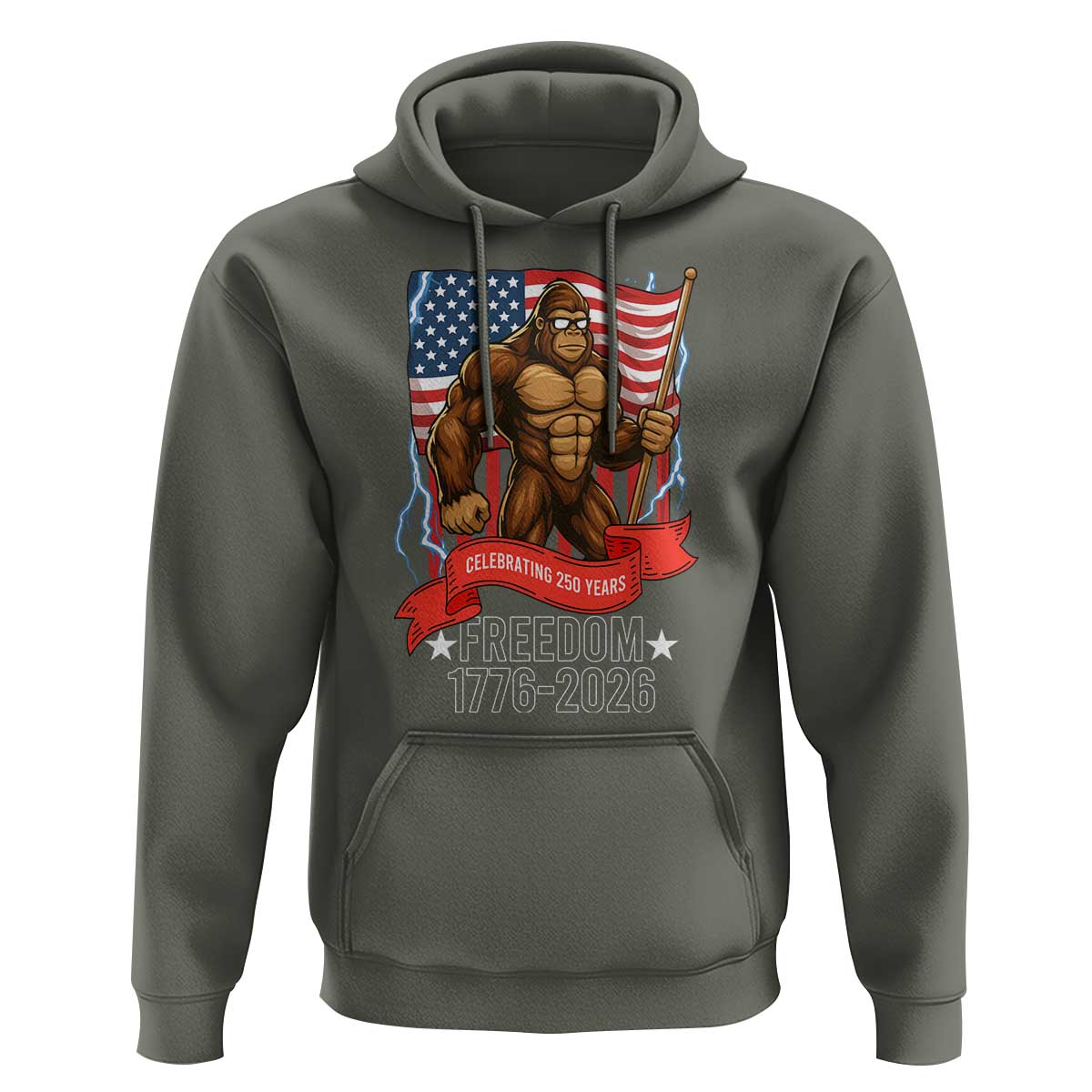 Patriotic Bigfoot US 250th Anniversary Hoodie Sasquatch Celebrating 250 Years of Freedom 1776 to 2026 - Wonder Print Shop