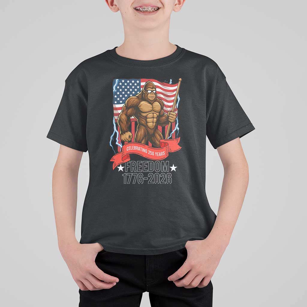 Patriotic Bigfoot US 250th Anniversary T Shirt For Kid Sasquatch Celebrating 250 Years of Freedom 1776 to 2026 - Wonder Print Shop