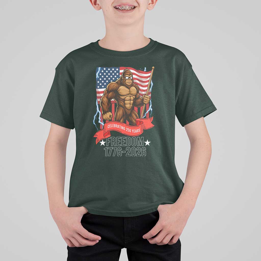 Patriotic Bigfoot US 250th Anniversary T Shirt For Kid Sasquatch Celebrating 250 Years of Freedom 1776 to 2026 - Wonder Print Shop