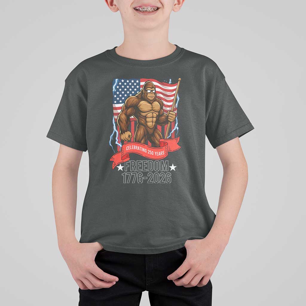 Patriotic Bigfoot US 250th Anniversary T Shirt For Kid Sasquatch Celebrating 250 Years of Freedom 1776 to 2026 - Wonder Print Shop