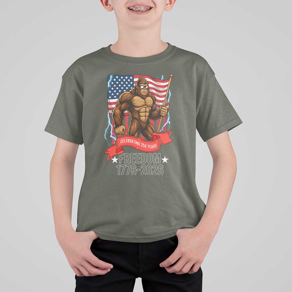 Patriotic Bigfoot US 250th Anniversary T Shirt For Kid Sasquatch Celebrating 250 Years of Freedom 1776 to 2026 - Wonder Print Shop