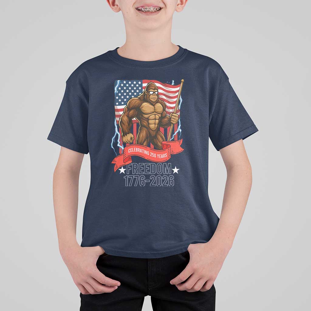 Patriotic Bigfoot US 250th Anniversary T Shirt For Kid Sasquatch Celebrating 250 Years of Freedom 1776 to 2026 - Wonder Print Shop