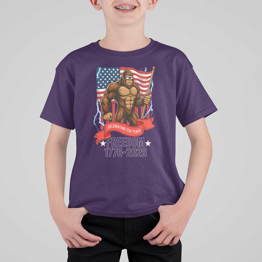 Patriotic Bigfoot US 250th Anniversary T Shirt For Kid Sasquatch Celebrating 250 Years of Freedom 1776 to 2026 - Wonder Print Shop