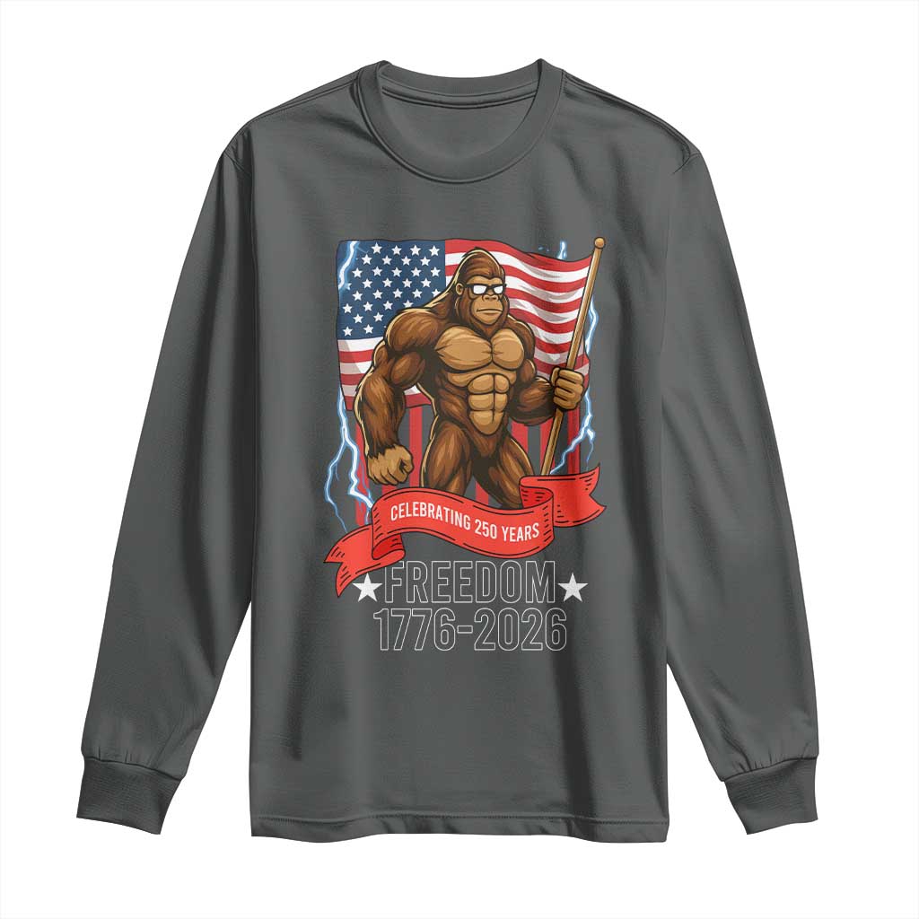 Patriotic Bigfoot US 250th Anniversary Long Sleeve Shirt Sasquatch Celebrating 250 Years of Freedom 1776 to 2026 - Wonder Print Shop