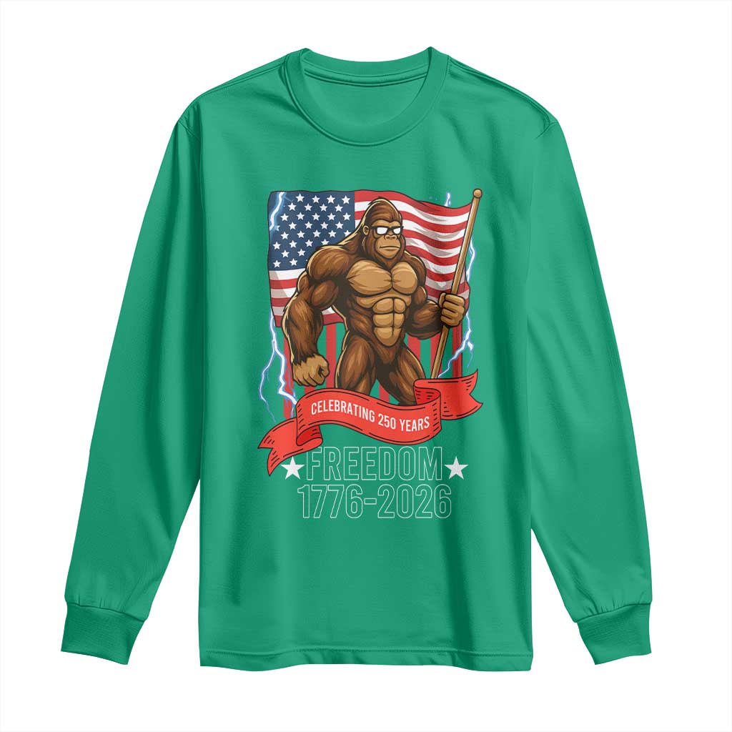 Patriotic Bigfoot US 250th Anniversary Long Sleeve Shirt Sasquatch Celebrating 250 Years of Freedom 1776 to 2026 - Wonder Print Shop