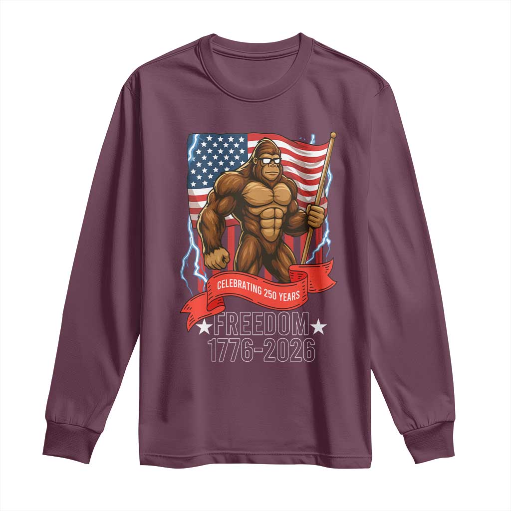 Patriotic Bigfoot US 250th Anniversary Long Sleeve Shirt Sasquatch Celebrating 250 Years of Freedom 1776 to 2026 - Wonder Print Shop