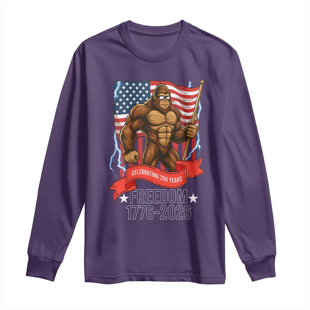 Patriotic Bigfoot US 250th Anniversary Long Sleeve Shirt Sasquatch Celebrating 250 Years of Freedom 1776 to 2026 - Wonder Print Shop