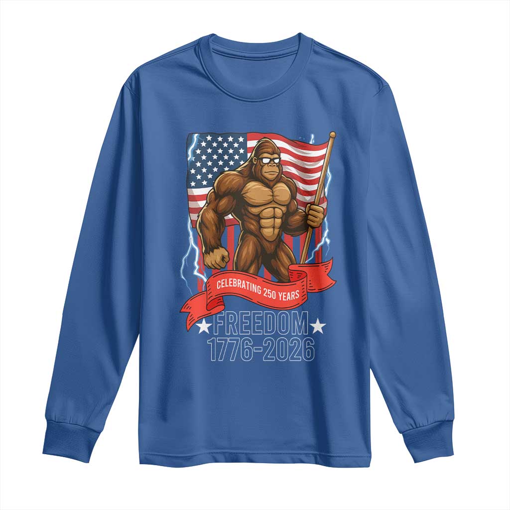 Patriotic Bigfoot US 250th Anniversary Long Sleeve Shirt Sasquatch Celebrating 250 Years of Freedom 1776 to 2026 - Wonder Print Shop