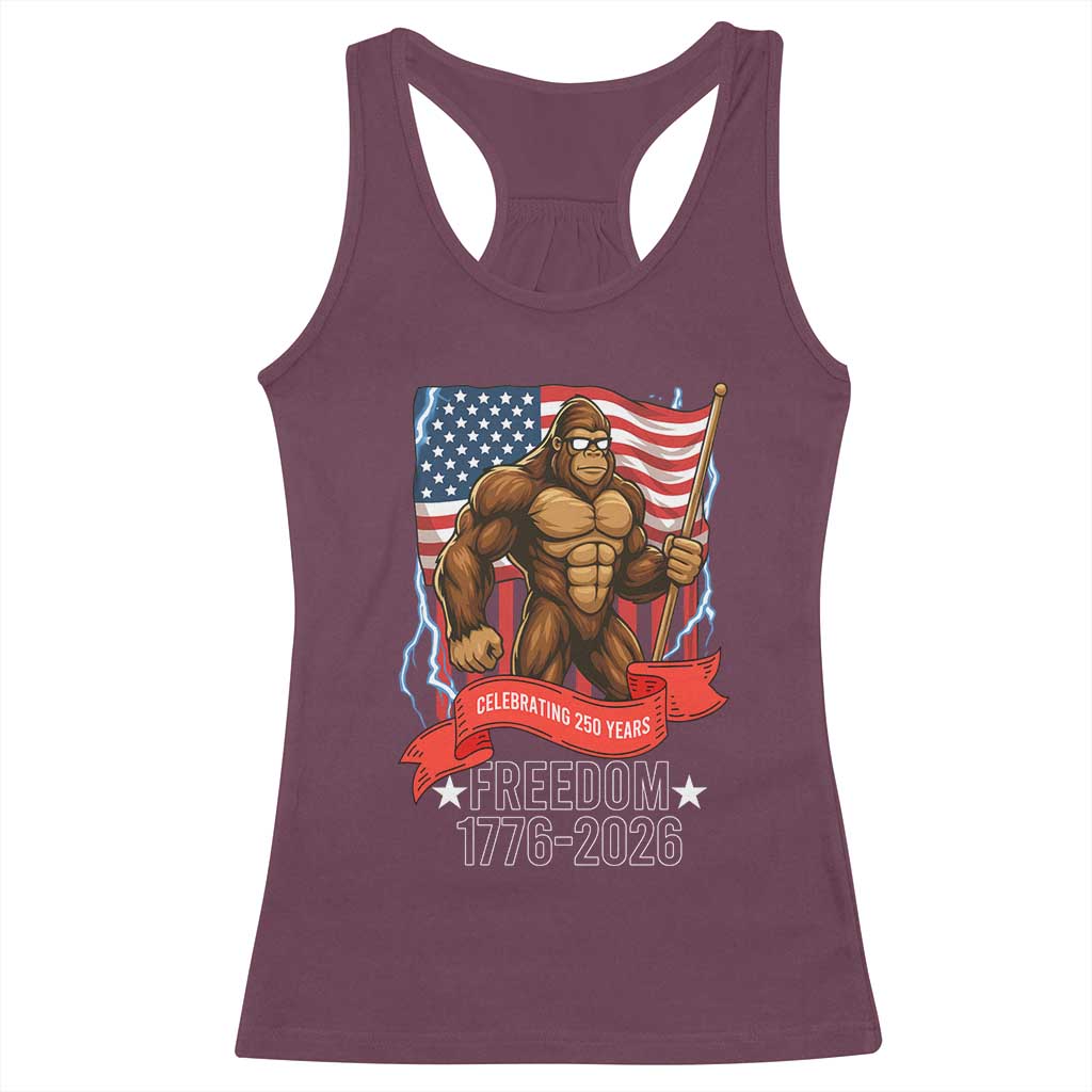 Patriotic Bigfoot US 250th Anniversary Racerback Tank Top Sasquatch Celebrating 250 Years of Freedom 1776 to 2026 - Wonder Print Shop