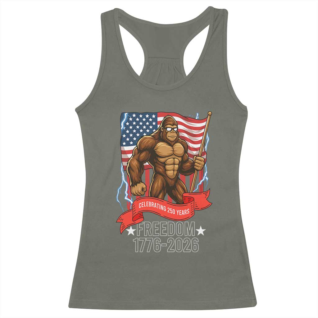 Patriotic Bigfoot US 250th Anniversary Racerback Tank Top Sasquatch Celebrating 250 Years of Freedom 1776 to 2026 - Wonder Print Shop