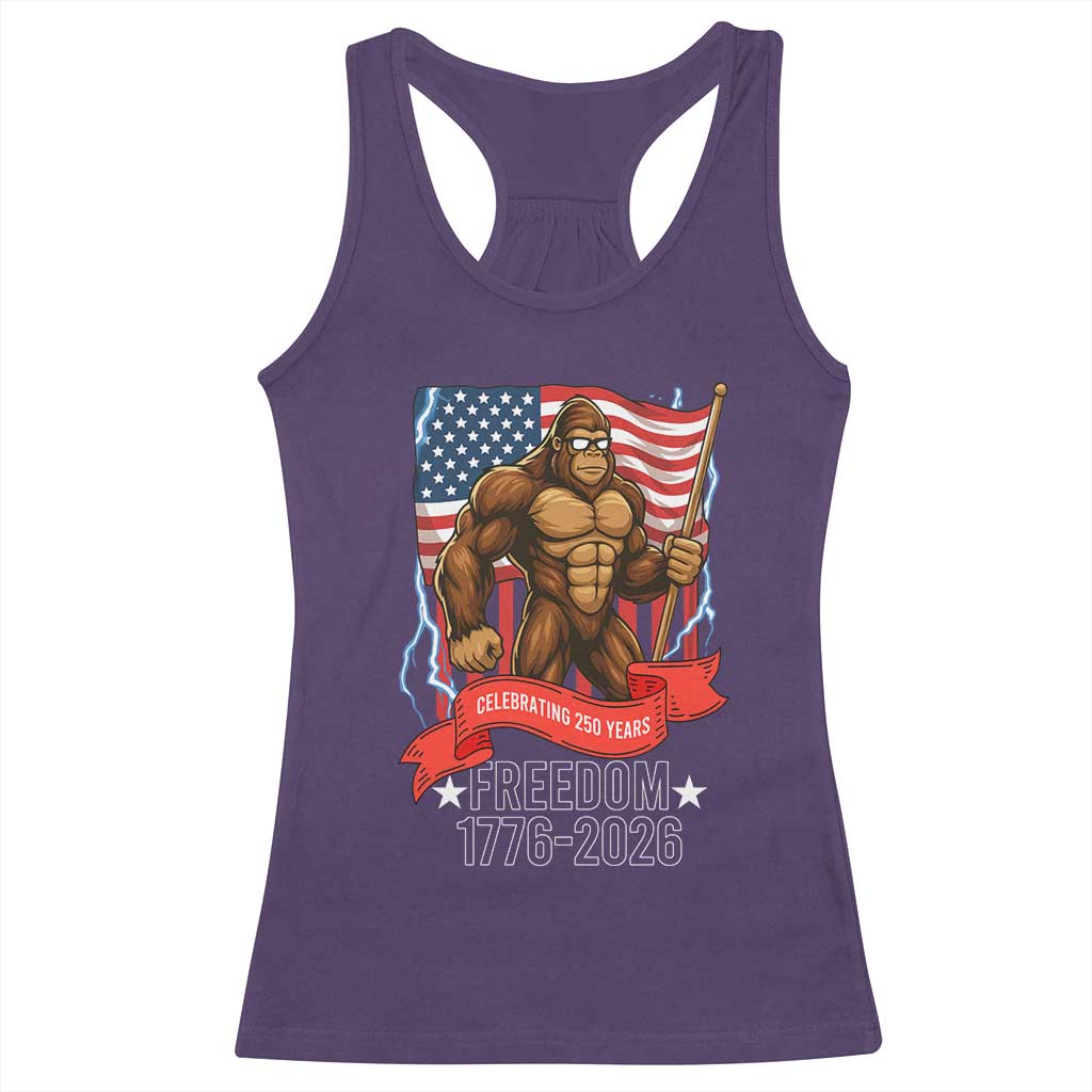 Patriotic Bigfoot US 250th Anniversary Racerback Tank Top Sasquatch Celebrating 250 Years of Freedom 1776 to 2026 - Wonder Print Shop