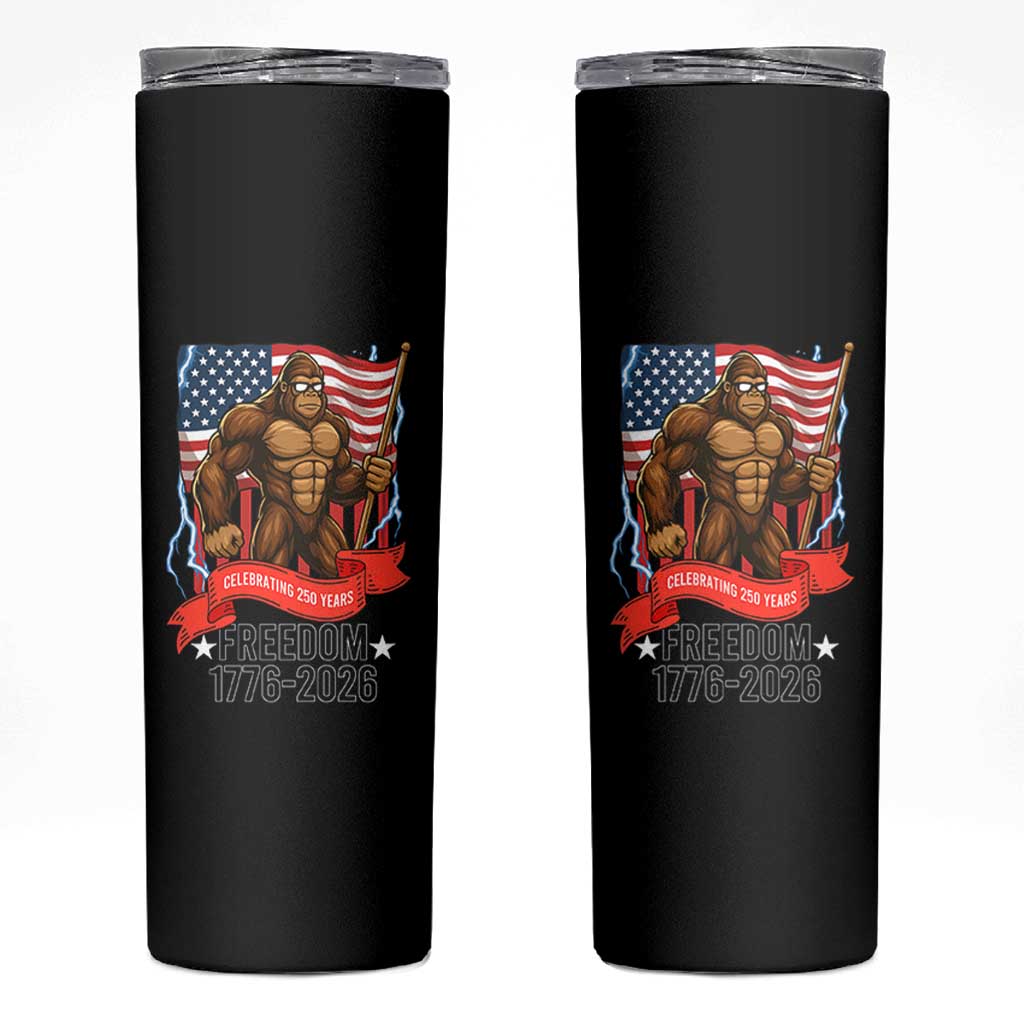Patriotic Bigfoot US 250th Anniversary Skinny Tumbler Sasquatch Celebrating 250 Years of Freedom 1776 to 2026 - Wonder Print Shop