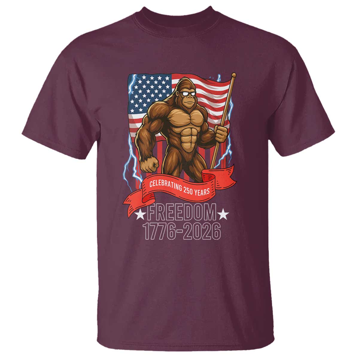 Patriotic Bigfoot US 250th Anniversary T Shirt Sasquatch Celebrating 250 Years of Freedom 1776 to 2026 - Wonder Print Shop