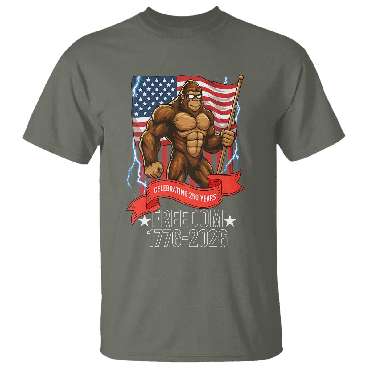Patriotic Bigfoot US 250th Anniversary T Shirt Sasquatch Celebrating 250 Years of Freedom 1776 to 2026 - Wonder Print Shop