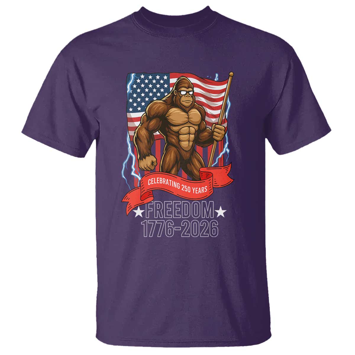 Patriotic Bigfoot US 250th Anniversary T Shirt Sasquatch Celebrating 250 Years of Freedom 1776 to 2026 - Wonder Print Shop