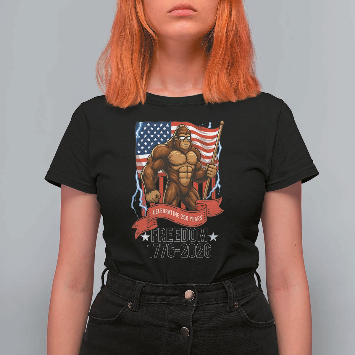 Patriotic Bigfoot US 250th Anniversary T Shirt For Women Sasquatch Celebrating 250 Years of Freedom 1776 to 2026 - Wonder Print Shop