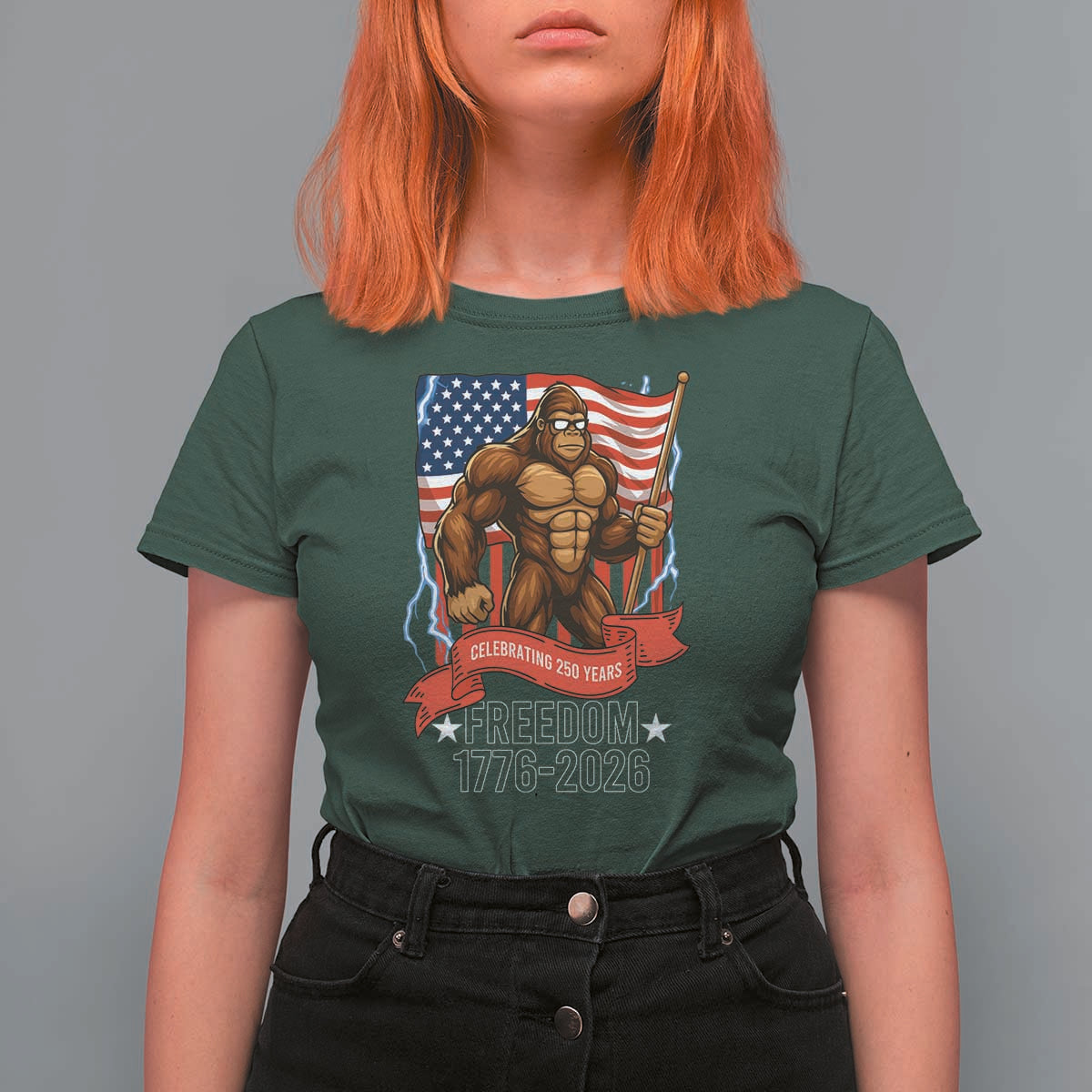 Patriotic Bigfoot US 250th Anniversary T Shirt For Women Sasquatch Celebrating 250 Years of Freedom 1776 to 2026 - Wonder Print Shop