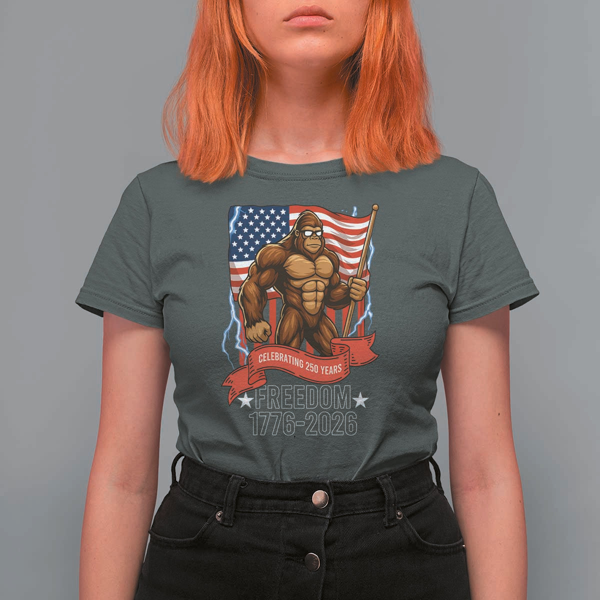 Patriotic Bigfoot US 250th Anniversary T Shirt For Women Sasquatch Celebrating 250 Years of Freedom 1776 to 2026 - Wonder Print Shop