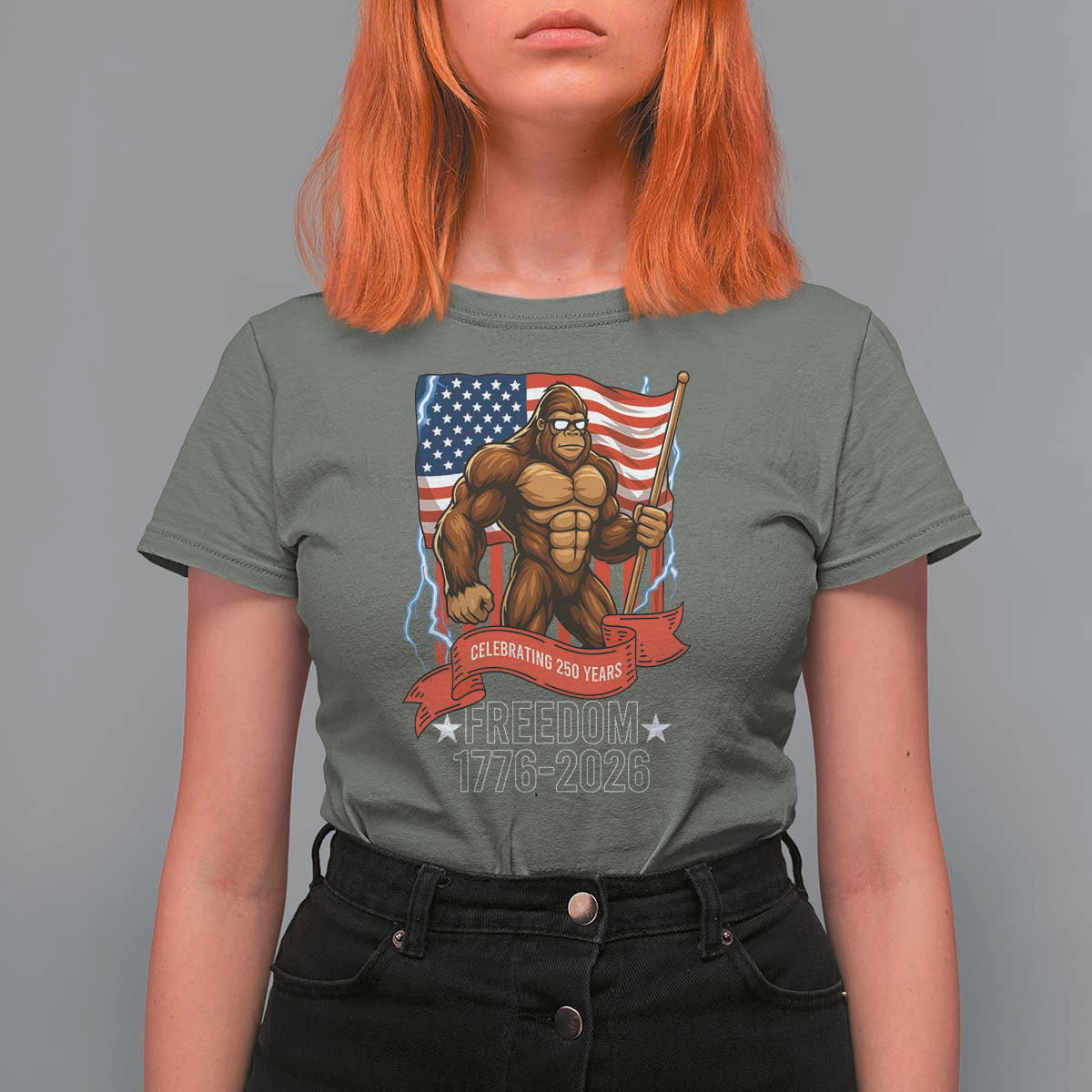 Patriotic Bigfoot US 250th Anniversary T Shirt For Women Sasquatch Celebrating 250 Years of Freedom 1776 to 2026 - Wonder Print Shop