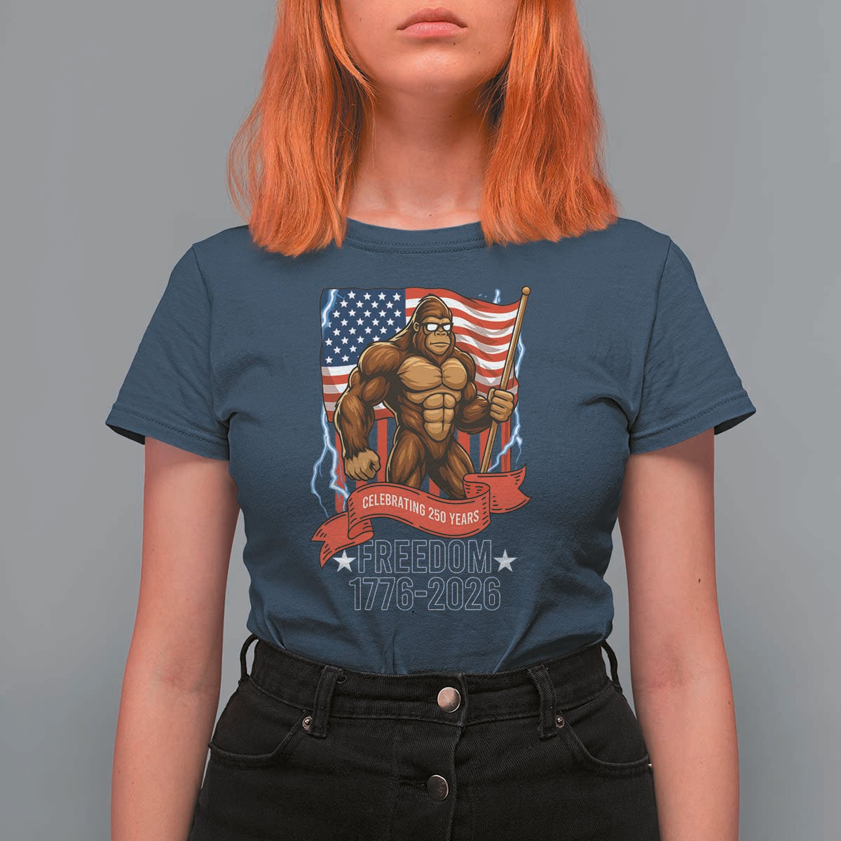Patriotic Bigfoot US 250th Anniversary T Shirt For Women Sasquatch Celebrating 250 Years of Freedom 1776 to 2026 - Wonder Print Shop
