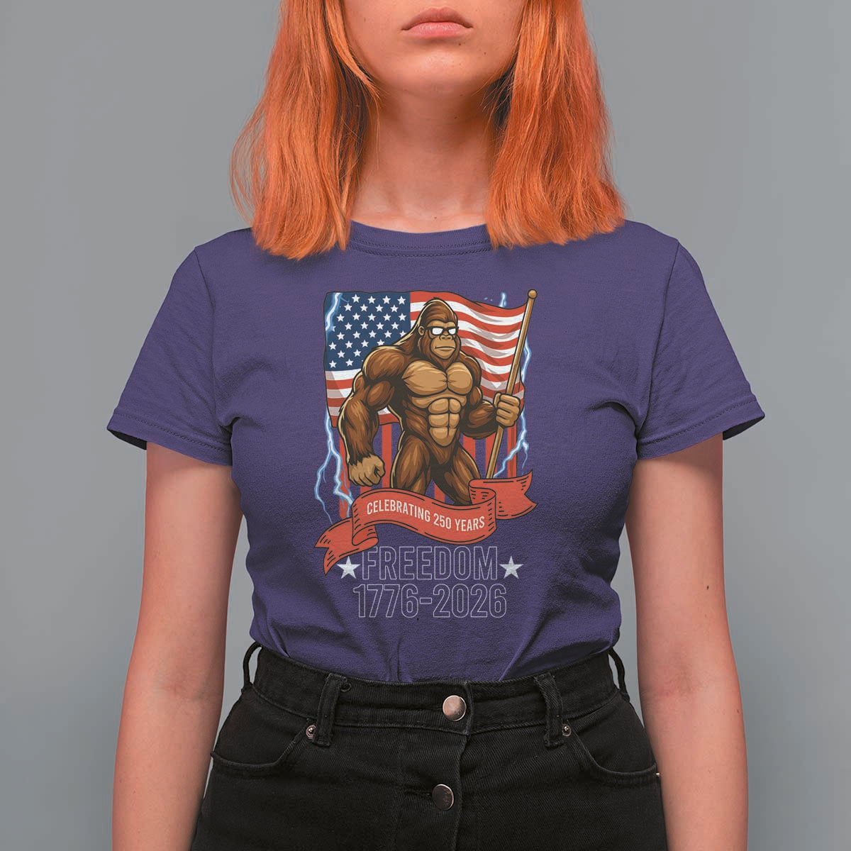 Patriotic Bigfoot US 250th Anniversary T Shirt For Women Sasquatch Celebrating 250 Years of Freedom 1776 to 2026 - Wonder Print Shop