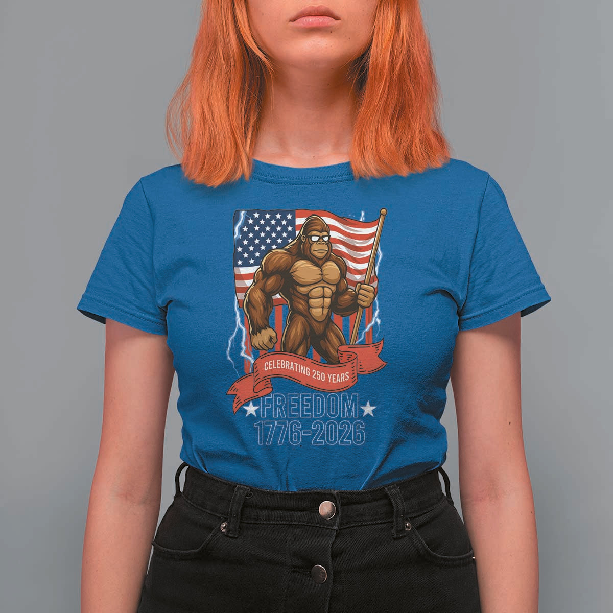 Patriotic Bigfoot US 250th Anniversary T Shirt For Women Sasquatch Celebrating 250 Years of Freedom 1776 to 2026 - Wonder Print Shop