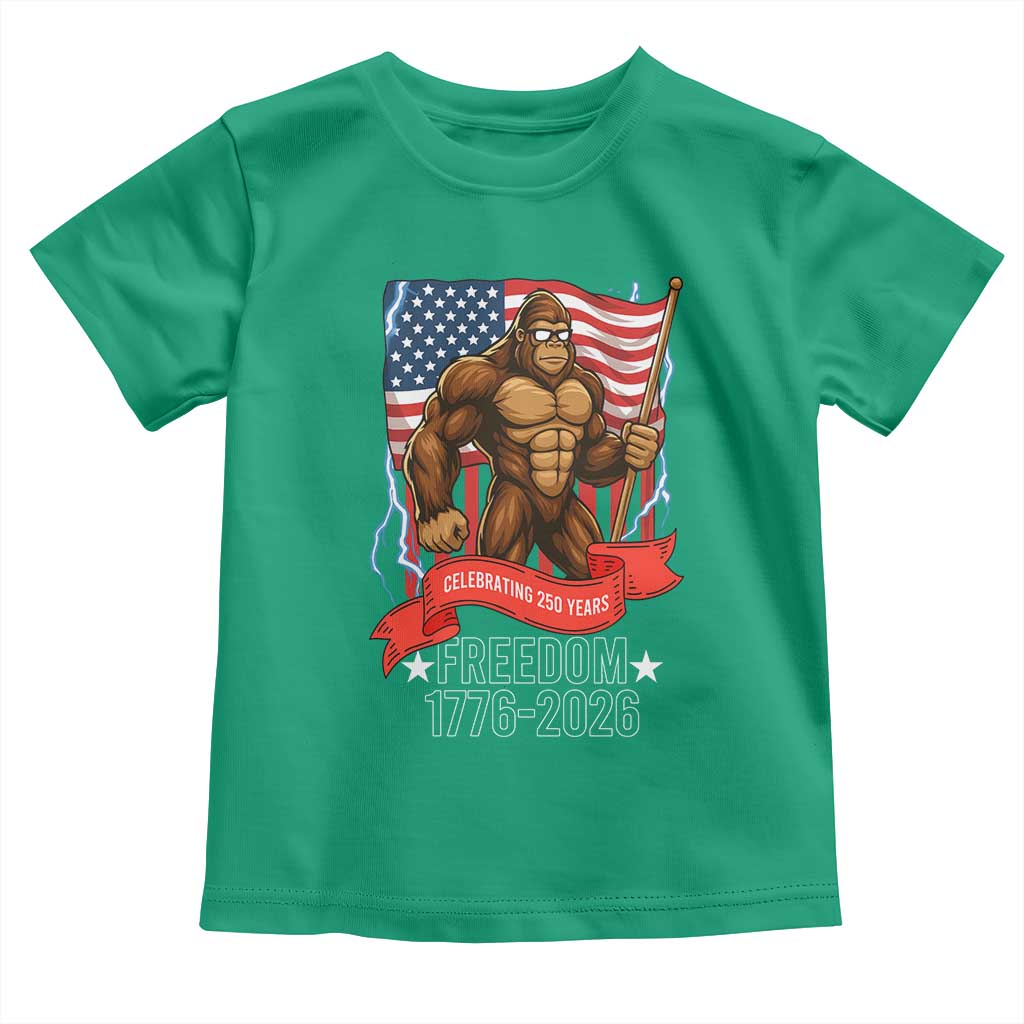 Patriotic Bigfoot US 250th Anniversary Toddler T Shirt Sasquatch Celebrating 250 Years of Freedom 1776 to 2026 - Wonder Print Shop