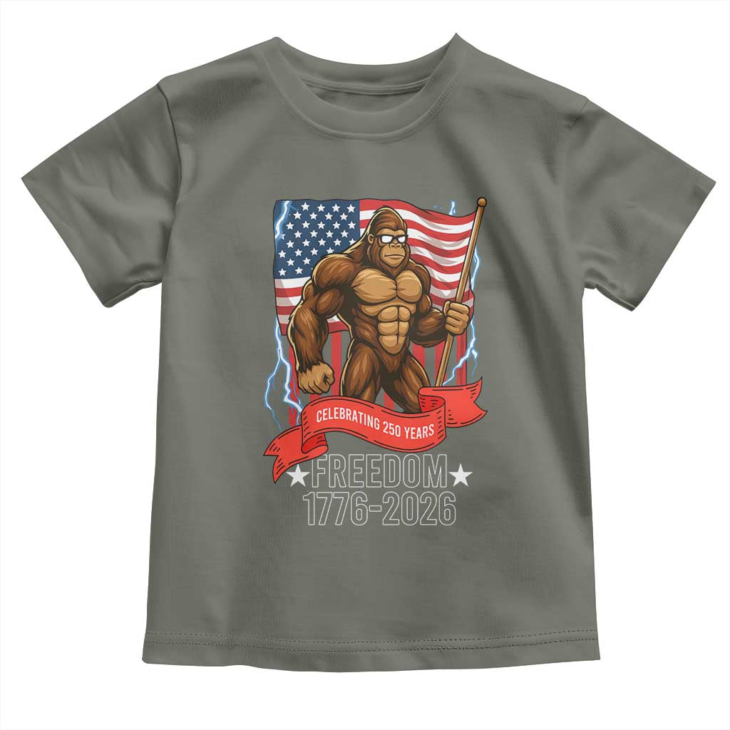 Patriotic Bigfoot US 250th Anniversary Toddler T Shirt Sasquatch Celebrating 250 Years of Freedom 1776 to 2026 - Wonder Print Shop