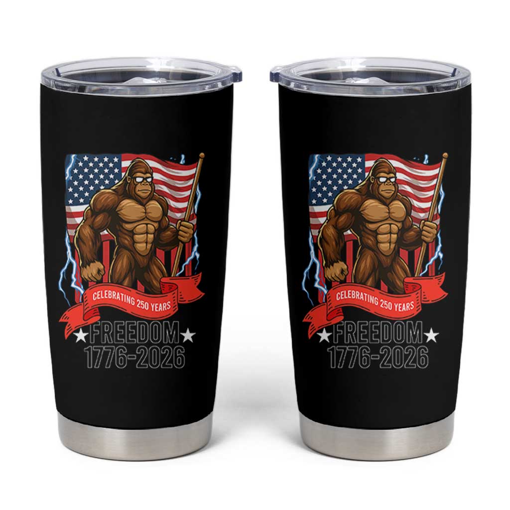 Patriotic Bigfoot US 250th Anniversary Tumbler Cup Sasquatch Celebrating 250 Years of Freedom 1776 to 2026 - Wonder Print Shop