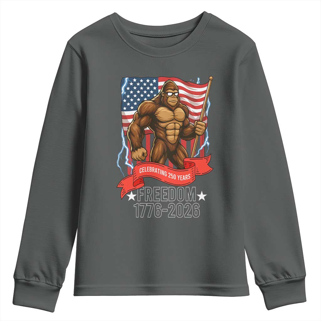 Patriotic Bigfoot US 250th Anniversary Youth Sweatshirt Sasquatch Celebrating 250 Years of Freedom 1776 to 2026 - Wonder Print Shop