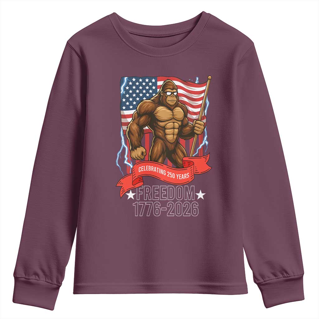 Patriotic Bigfoot US 250th Anniversary Youth Sweatshirt Sasquatch Celebrating 250 Years of Freedom 1776 to 2026 - Wonder Print Shop