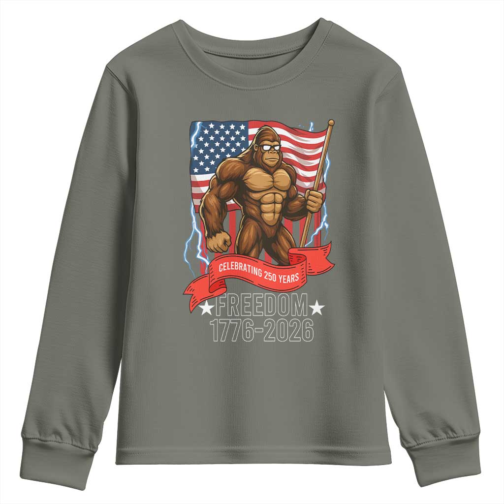 Patriotic Bigfoot US 250th Anniversary Youth Sweatshirt Sasquatch Celebrating 250 Years of Freedom 1776 to 2026 - Wonder Print Shop