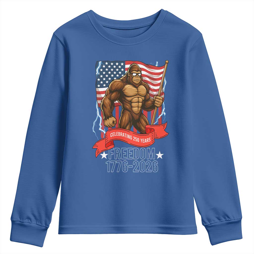 Patriotic Bigfoot US 250th Anniversary Youth Sweatshirt Sasquatch Celebrating 250 Years of Freedom 1776 to 2026 - Wonder Print Shop