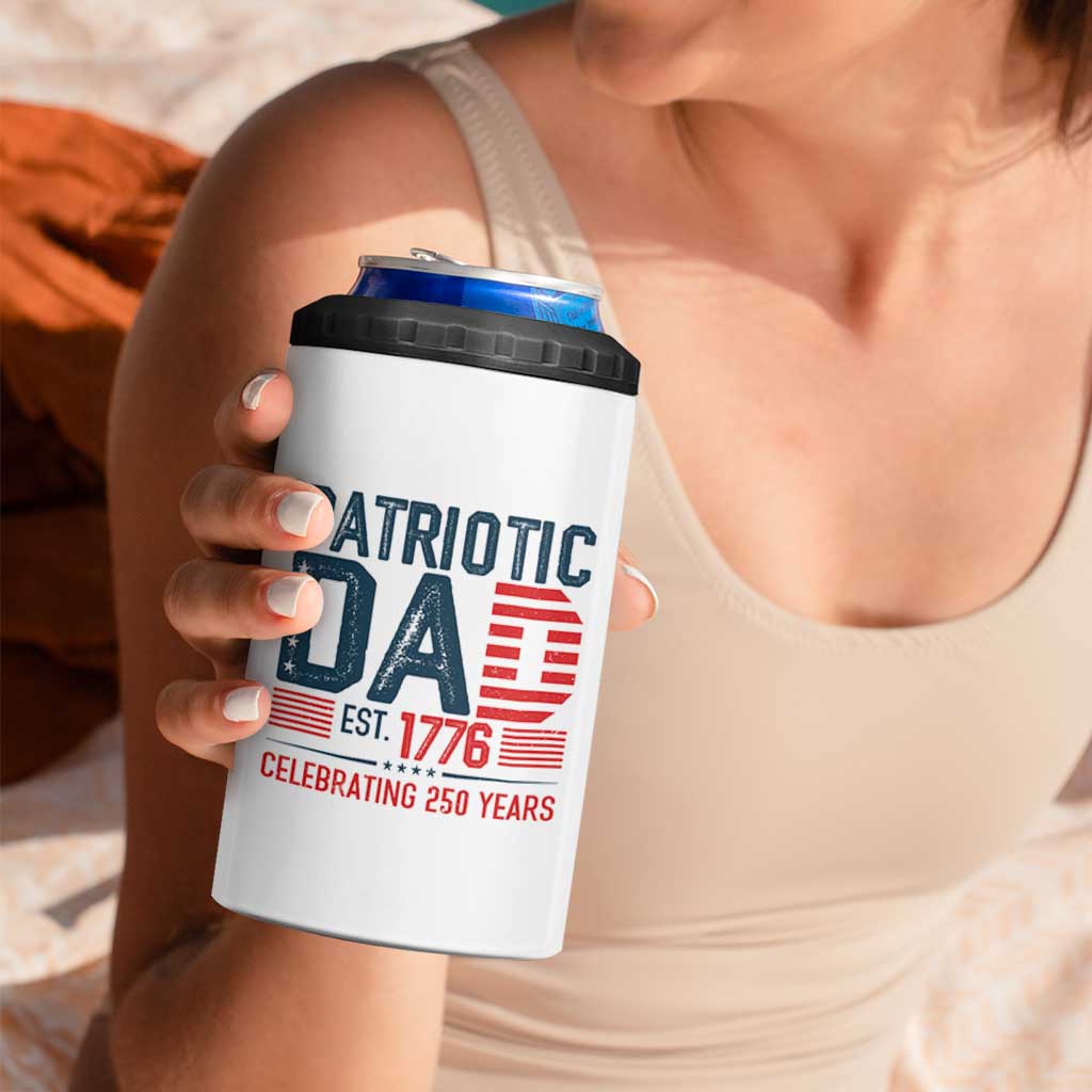 Patriotic Dad 250 Years 4 in 1 Can Cooler Tumbler Est. 1776 Funny USA Semiquincentennial - Wonder Print Shop