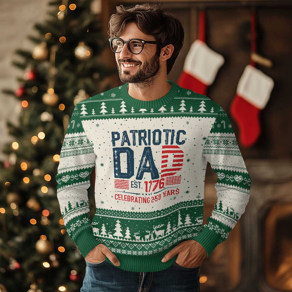 Patriotic Dad 250 Years Ugly Christmas Sweater Est. 1776 Funny USA Semiquincentennial - Wonder Print Shop