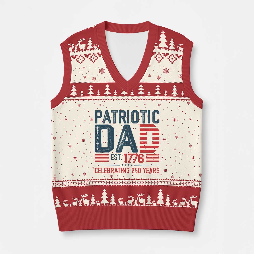 Patriotic Dad 250 Years V-Neck Knit Sweater Vest Est. 1776 Funny USA Semiquincentennial - Wonder Print Shop