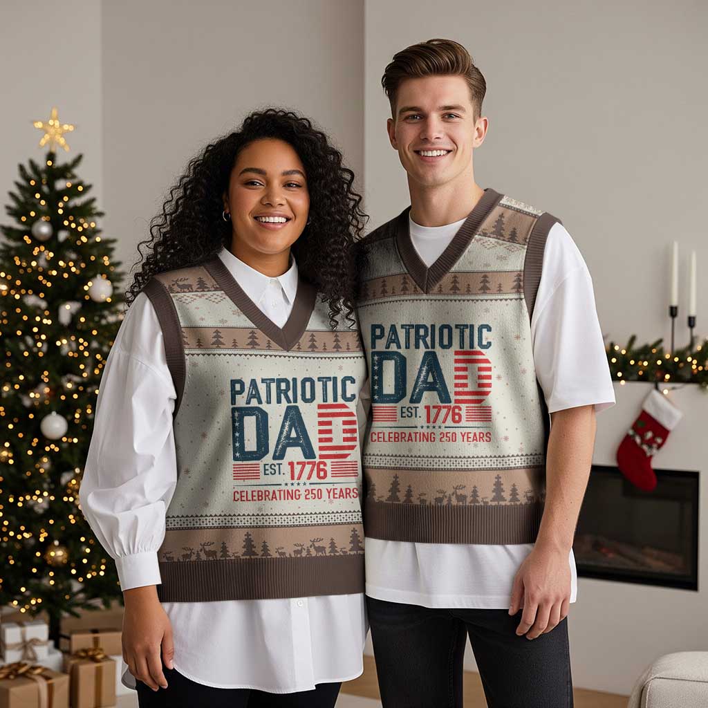 Patriotic Dad 250 Years V-Neck Knit Sweater Vest Est. 1776 Funny USA Semiquincentennial - Wonder Print Shop