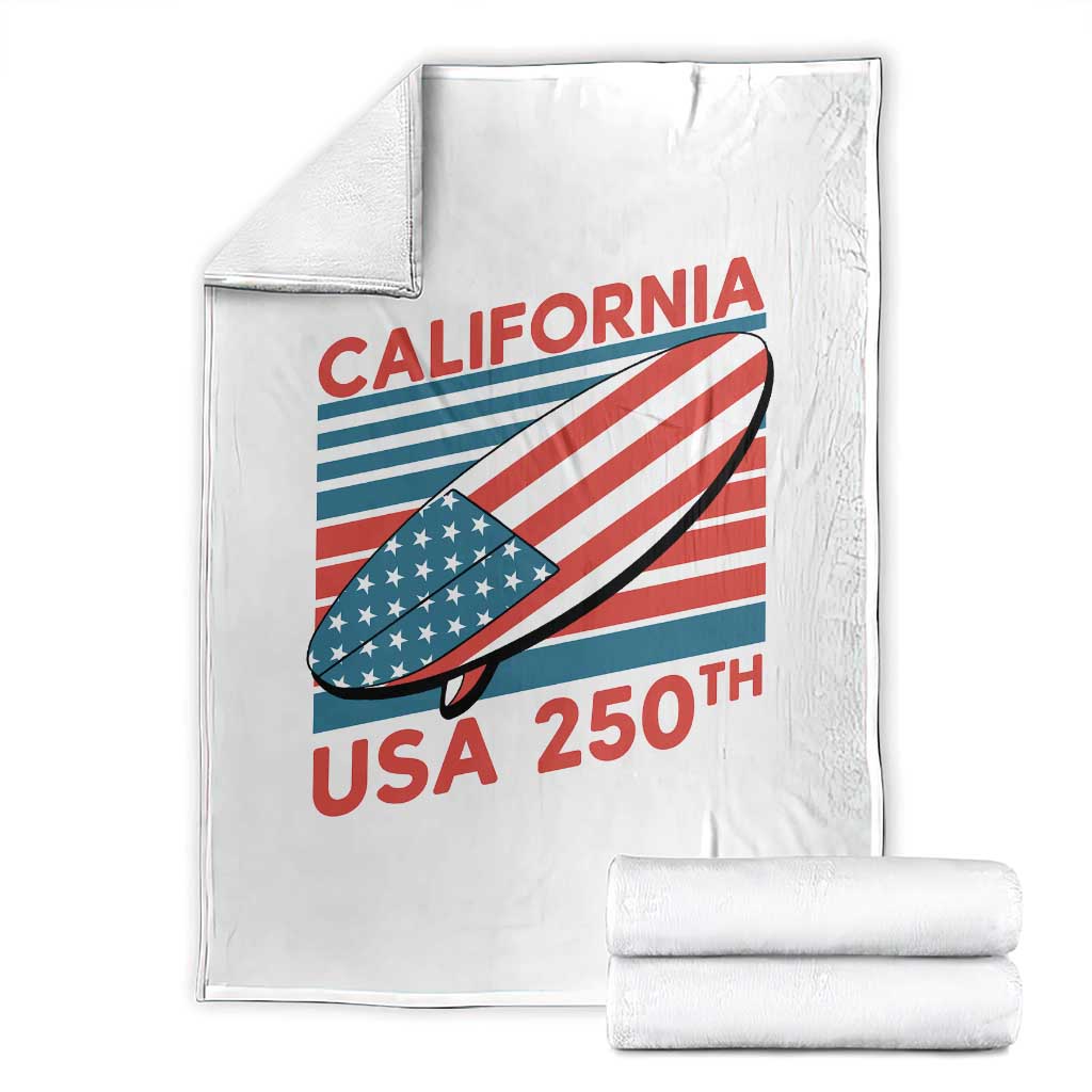 California USA 250th Anniversary Throw Blanket US Semiquincentennial Patriotic Surfboard Graphic - Wonder Print Shop