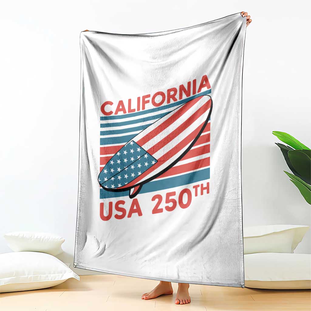 California USA 250th Anniversary Throw Blanket US Semiquincentennial Patriotic Surfboard Graphic - Wonder Print Shop