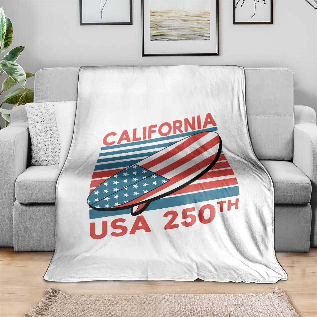 California USA 250th Anniversary Throw Blanket US Semiquincentennial Patriotic Surfboard Graphic - Wonder Print Shop