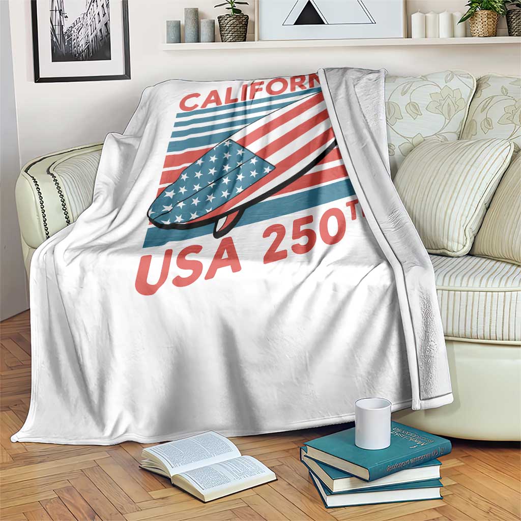 California USA 250th Anniversary Throw Blanket US Semiquincentennial Patriotic Surfboard Graphic - Wonder Print Shop