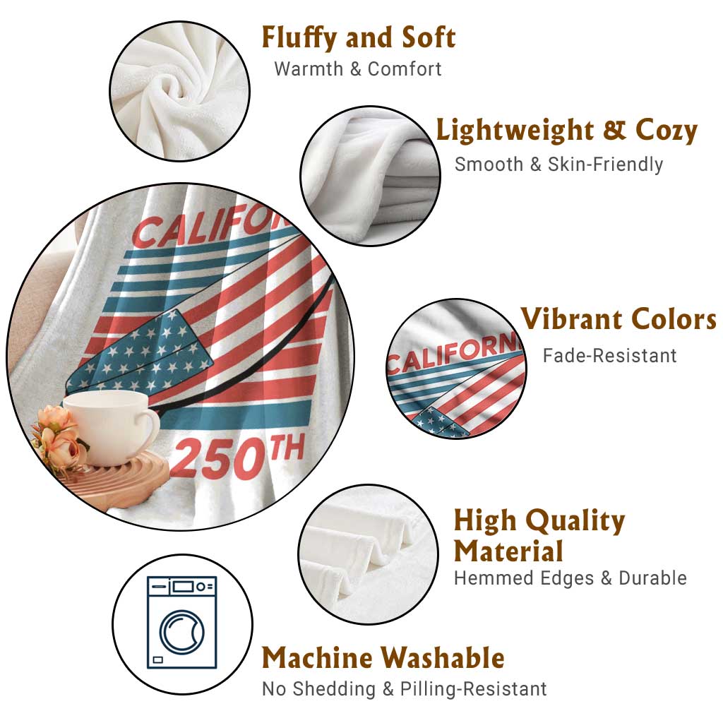 California USA 250th Anniversary Throw Blanket US Semiquincentennial Patriotic Surfboard Graphic - Wonder Print Shop