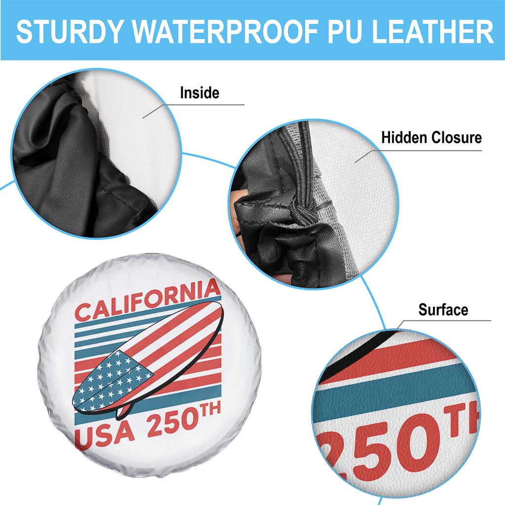 California USA 250th Anniversary Spare Tire Cover US Semiquincentennial Patriotic Surfboard Graphic - Wonder Print Shop