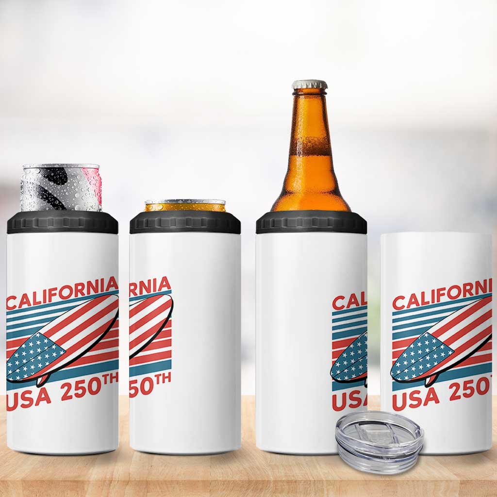California USA 250th Anniversary 4 in 1 Can Cooler Tumbler US Semiquincentennial Patriotic Surfboard Graphic - Wonder Print Shop