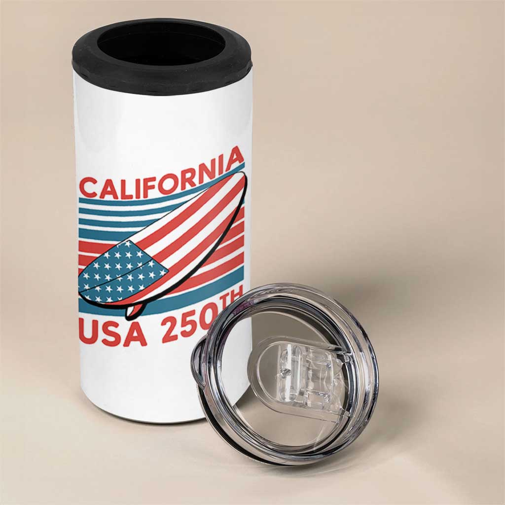 California USA 250th Anniversary 4 in 1 Can Cooler Tumbler US Semiquincentennial Patriotic Surfboard Graphic - Wonder Print Shop