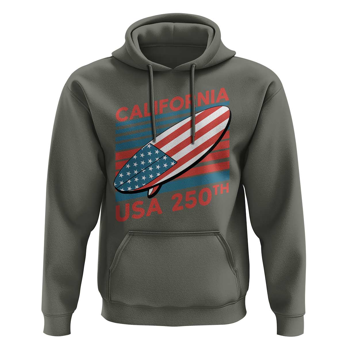 California USA 250th Anniversary Hoodie US Semiquincentennial Patriotic Surfboard Graphic - Wonder Print Shop
